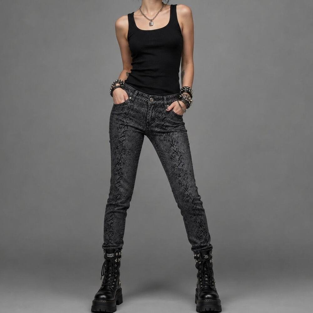 Celebrity Pink Snakeskin Skinny Jeans Jeggings Black Punk Grunge Women’s Small